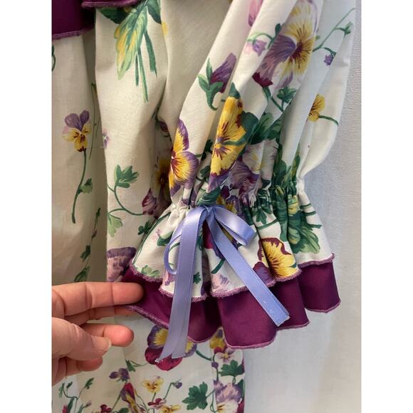 Square dancing top, shirt, hair tie & belt 4 piece pansy‎ purple green hand made - Picture 2 of 5